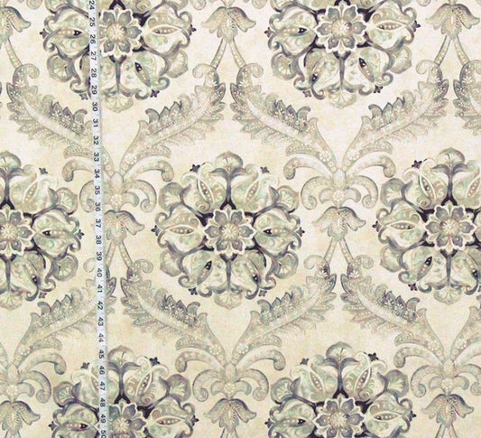 Aqua Floral Fabric French Fleur de lys Seaglass