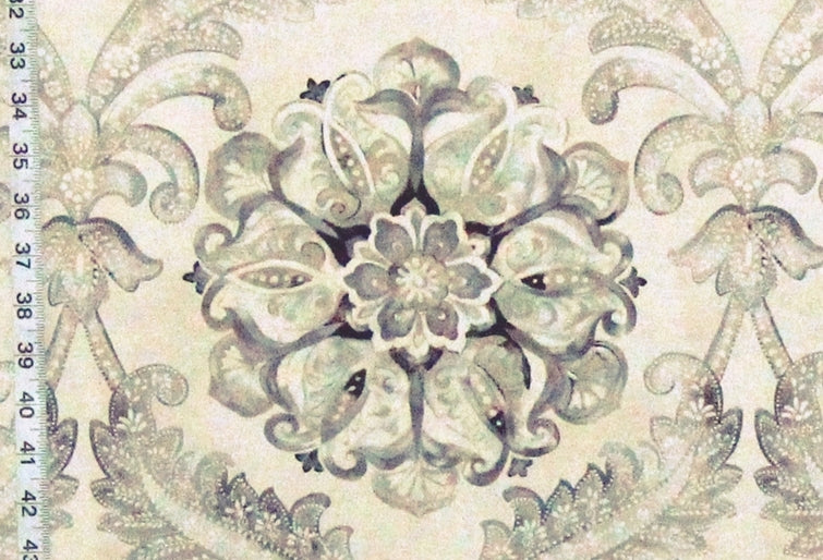 Aqua Floral Fabric French Fleur de lys Seaglass