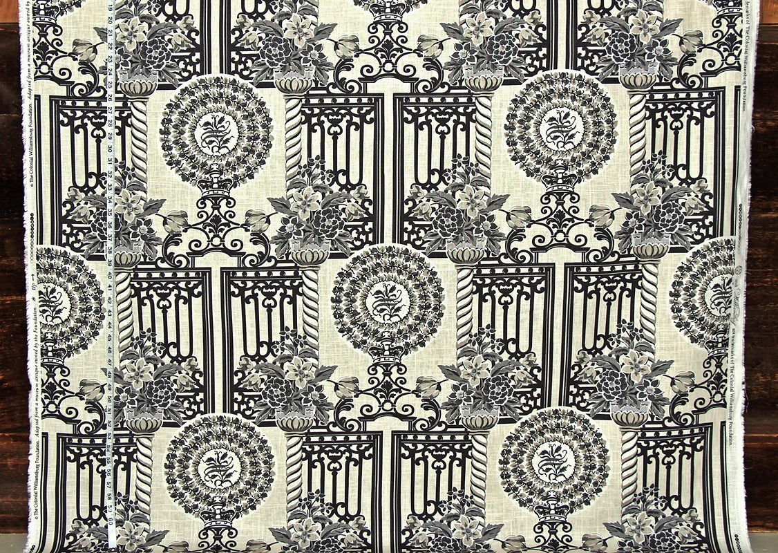 Garden Fabric Architecture Fence Floral Crown Black Linen