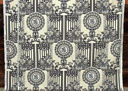 Garden Fabric Architecture Fence Floral Crown Black Linen