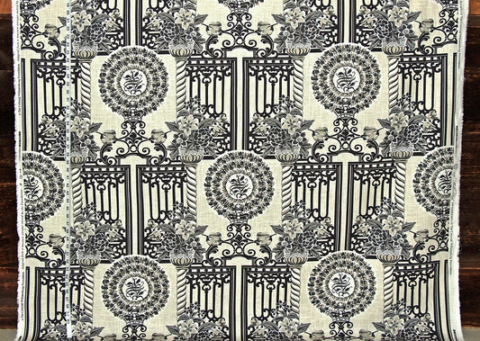 Garden Fabric Architecture Fence Floral Crown Black Linen