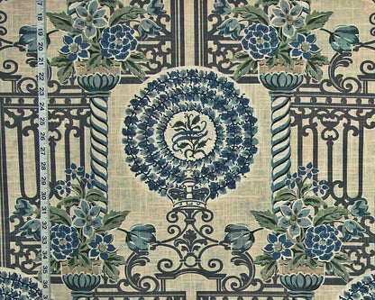 Garden Fabric Architecture Fence Floral Crown Blue Linen