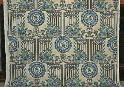 Garden Fabric Architecture Fence Floral Crown Blue Linen