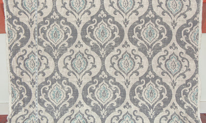 Medieval scroll fabric grey blue fleur de lyse