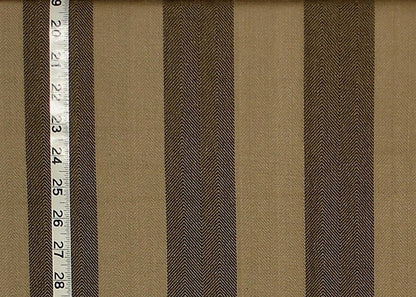 Brown and beige striped fabric with a measuring tape on the left side