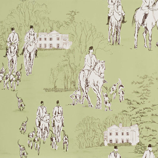 Horse hunt green equestrian toile Wallpaper