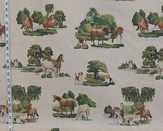 Horse and hound fabric fields trees