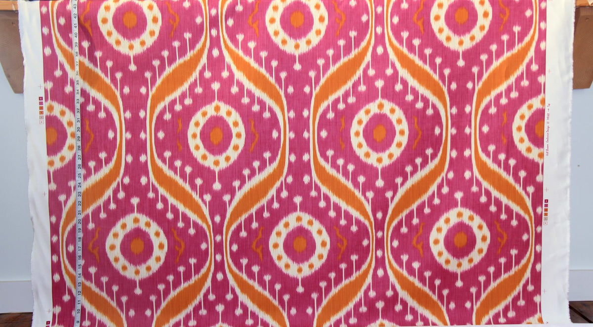 Clarence House fabric tribal violet orange ikat linen Tagore