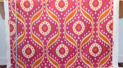 Clarence House fabric tribal violet orange ikat linen Tagore