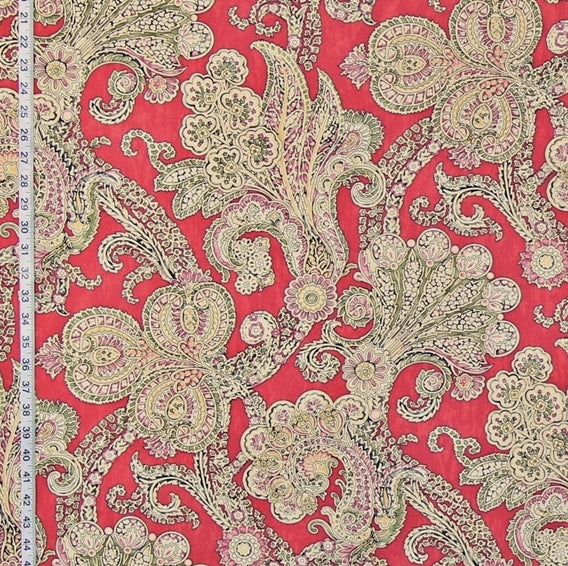 Indienne Red Paisley Fabric Mosaic Watercolor
