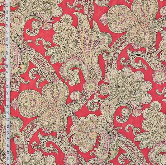 Indienne Red Paisley Fabric Mosaic Watercolor