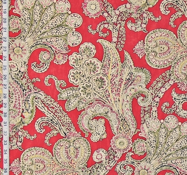 Indienne Red Paisley Fabric Mosaic Watercolor