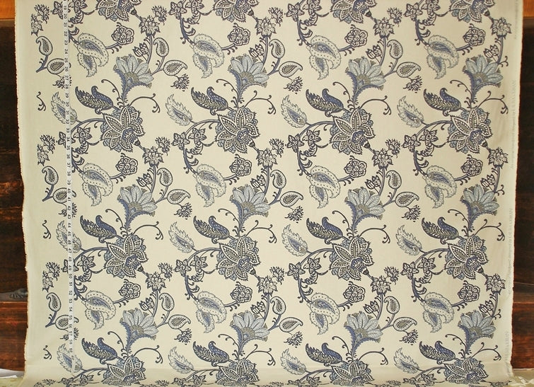 Blue Paisley Indienne Fabric Grey Handprint