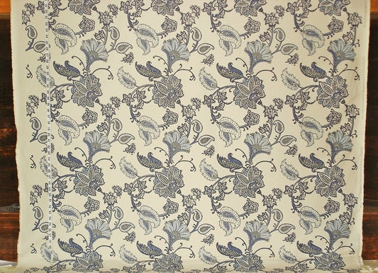 Blue Paisley Indienne Fabric Grey Handprint