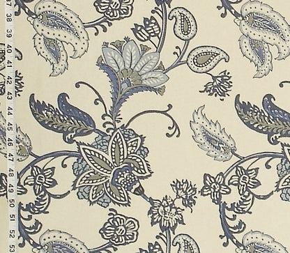 Blue Paisley Indienne Fabric Grey Handprint