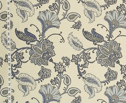 Blue Paisley Indienne Fabric Grey Handprint