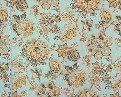 Orange grey gold Indienne floral fabric aqua blue Tibet