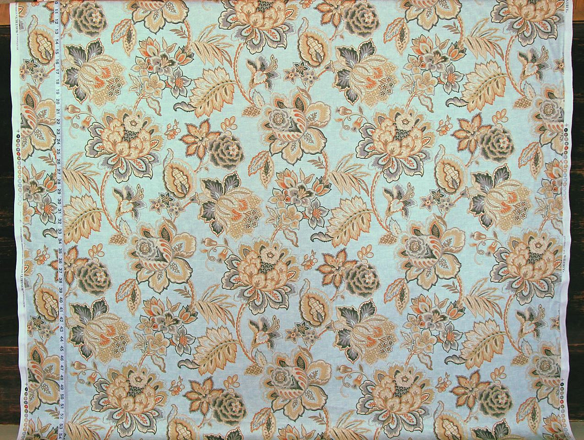 Orange grey gold Indienne floral fabric aqua blue Tibet