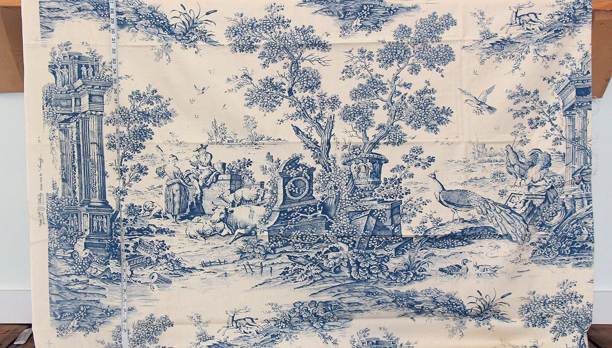 Vintage Greeff Williamsburg fabric blue Jones Toile 1 yd, 34"