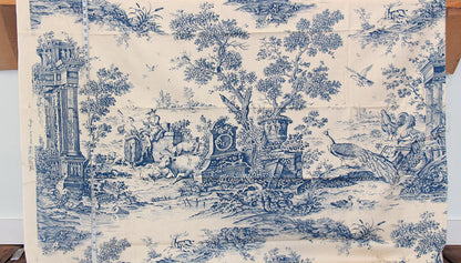 Vintage Greeff Williamsburg fabric blue Jones Toile 1 yd, 34"