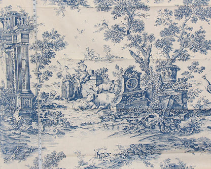 Vintage Greeff Williamsburg fabric blue Jones Toile 1 yd, 34"