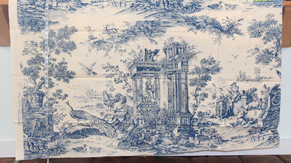Vintage Greeff Williamsburg fabric blue Jones Toile 1 yd, 34"