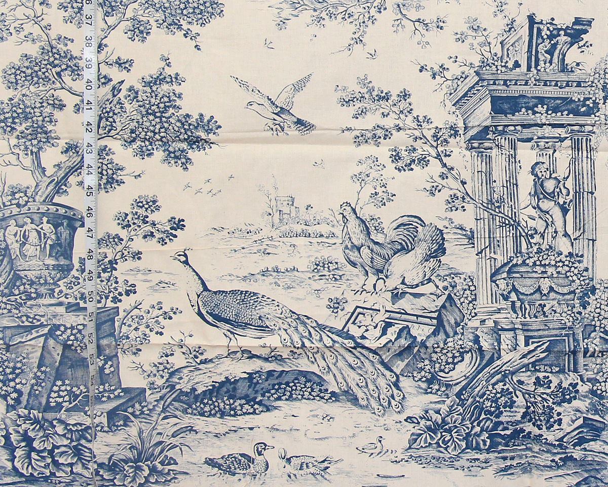 Vintage Greeff Williamsburg fabric blue Jones Toile 1 yd, 34"