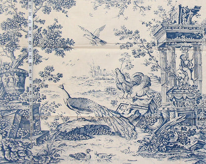Vintage Greeff Williamsburg fabric blue Jones Toile 1 yd, 34"
