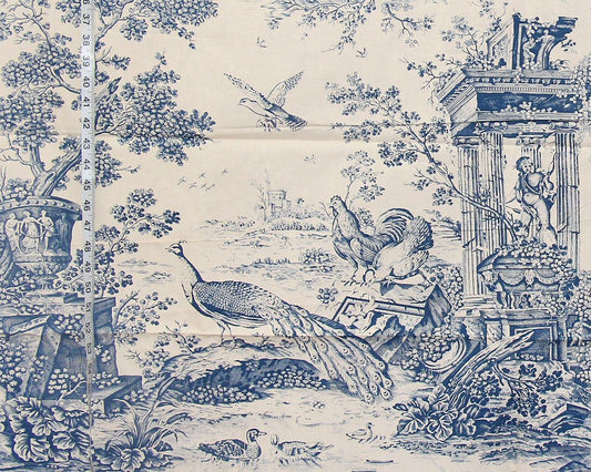 Vintage Greeff Williamsburg fabric blue Jones Toile 1 yd, 34"