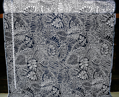 Tropical Jungle Leaf Fabric Navy Blue Reversible Upholstery Material