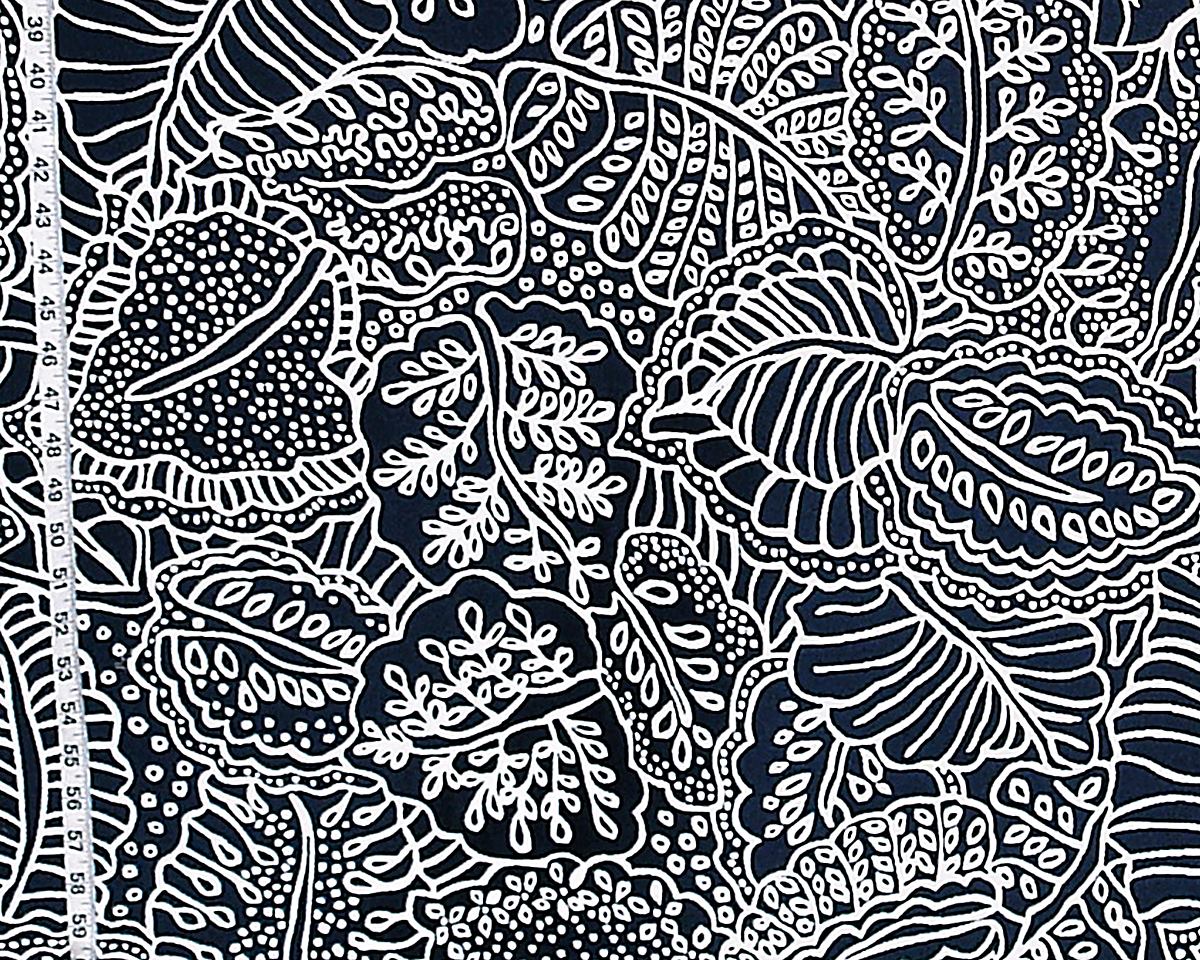 Tropical Jungle Leaf Fabric Navy Blue Reversible Upholstery Material