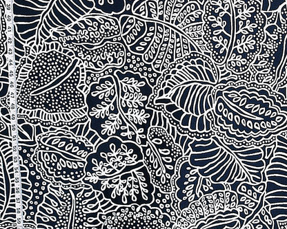 Tropical Jungle Leaf Fabric Navy Blue Reversible Upholstery Material