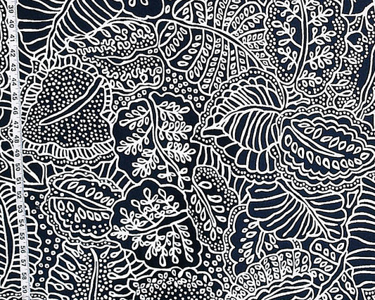 Tropical Jungle Leaf Fabric Navy Blue Reversible Upholstery Material