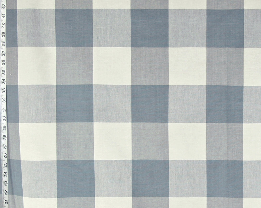 4" Large French Blue Buffalo Check Fabric,  Soft Blue