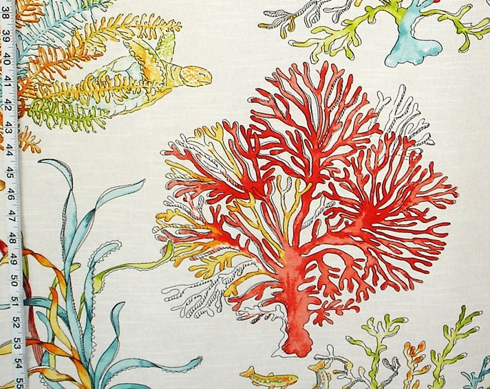 Red Coral Fabric Ocean Reef Turtle