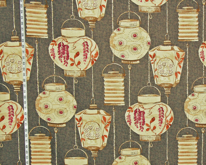Japanese Lantern Fabric, Taupe, Brown, Green,  Grey