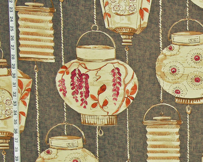 Japanese Lantern Fabric, Taupe, Brown, Green,  Grey