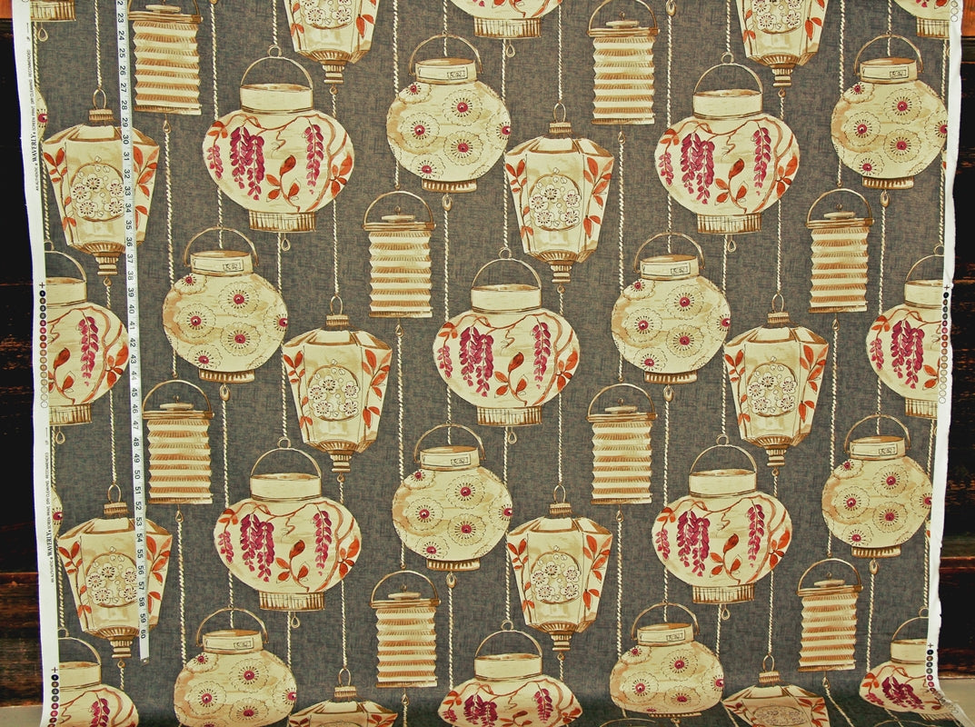 Japanese Lantern Fabric, Taupe, Brown, Green,  Grey