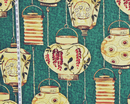 Japanese Lantern Fabric, Teal Green