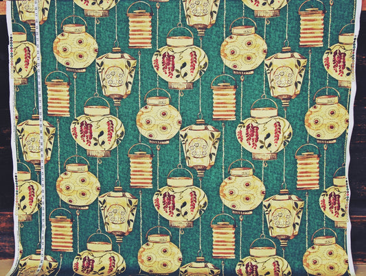 Japanese Lantern Fabric, Teal Green
