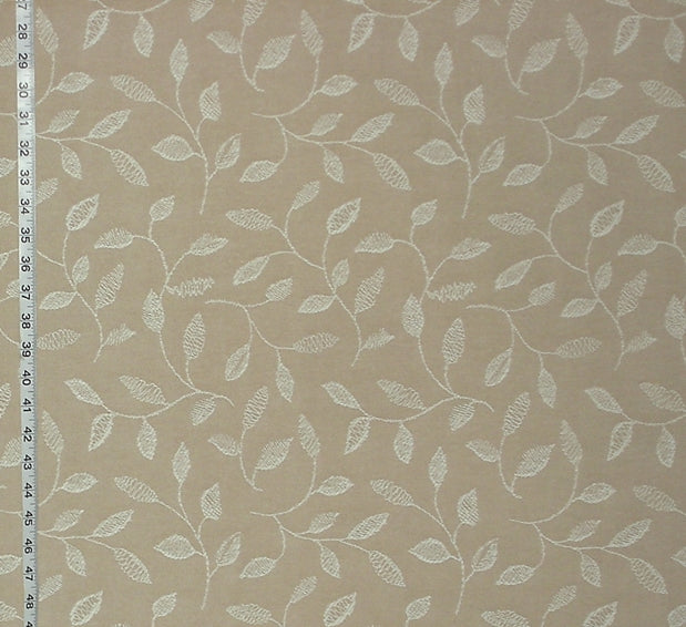 Embroidered Leaf Fabric Taupe Tree Leaves