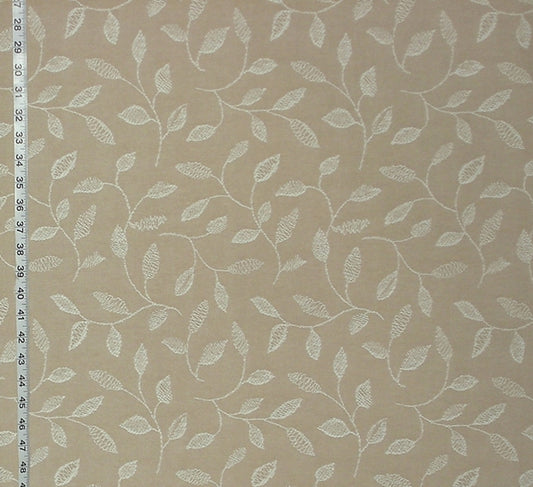 Embroidered Leaf Fabric Taupe Tree Leaves