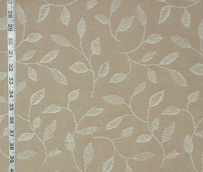 Embroidered Leaf Fabric Taupe Tree Leaves