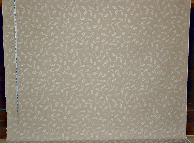 Embroidered Leaf Fabric Taupe Tree Leaves
