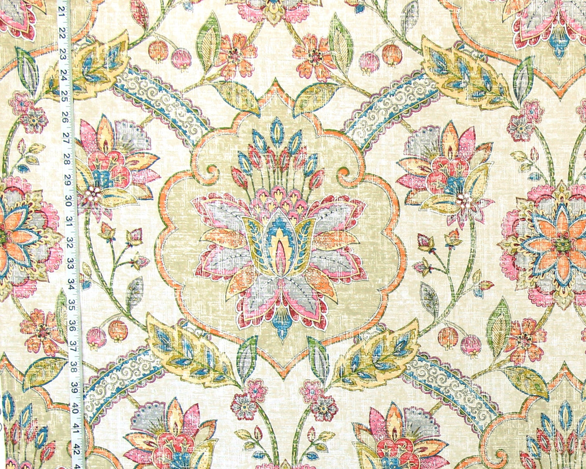 Lotus garden rug fabric pink orange yellow blue