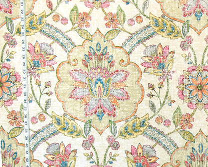 Lotus garden rug fabric pink orange yellow blue