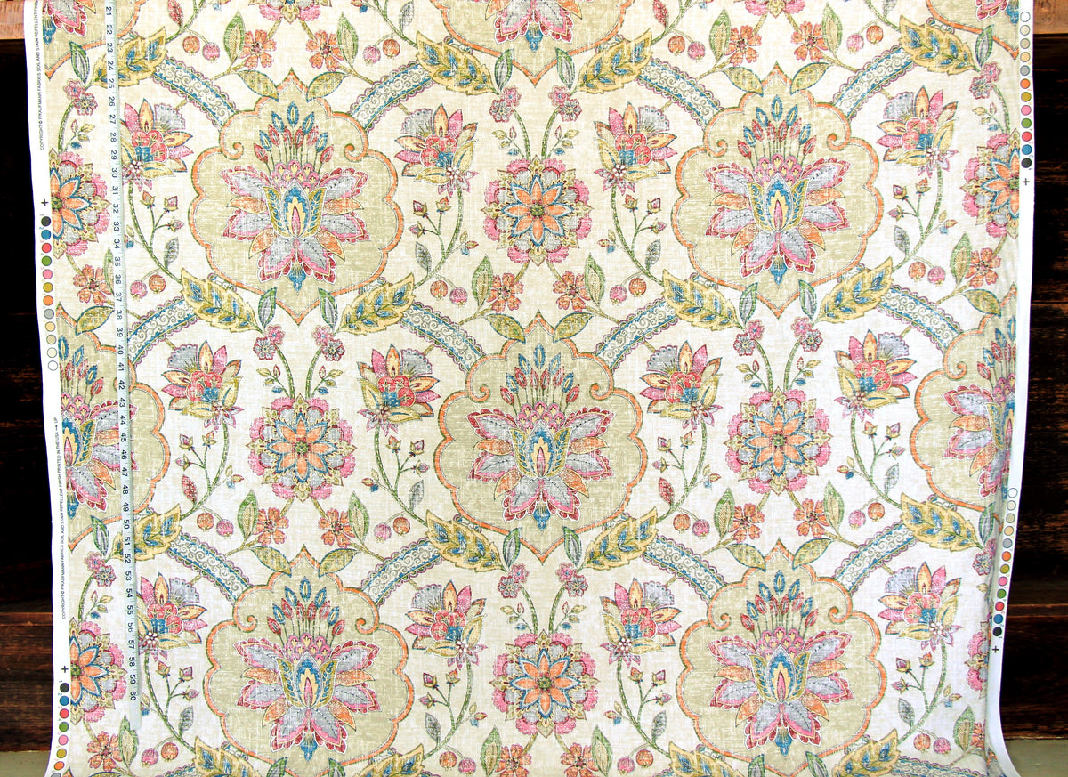 Lotus garden rug fabric pink orange yellow blue