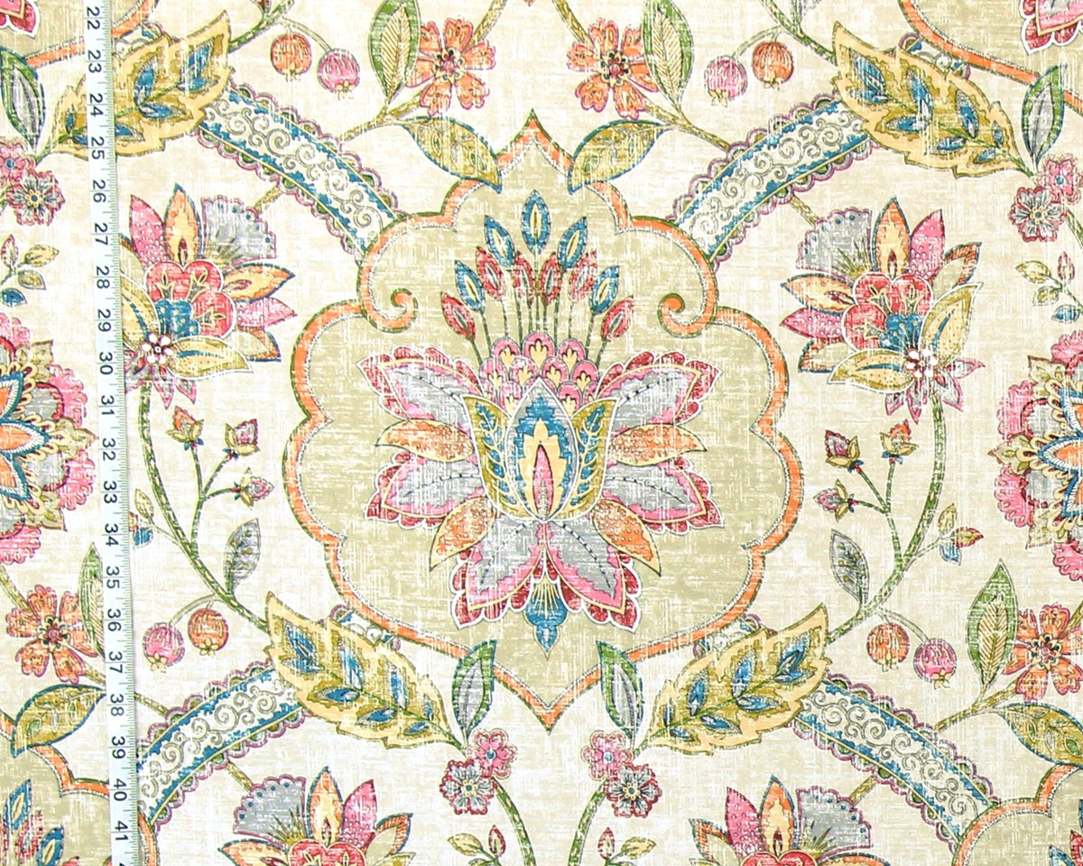 Lotus garden rug fabric pink orange yellow blue
