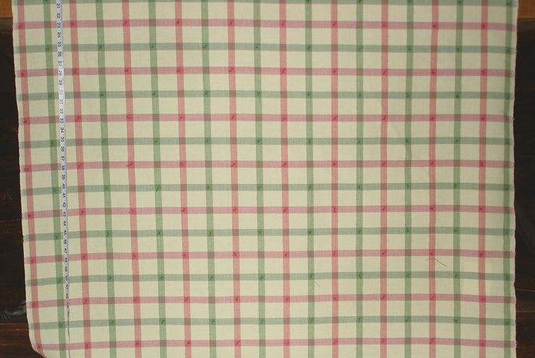 Yellow pink windowpane plaid fabric Green