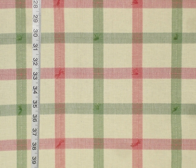 Yellow pink windowpane plaid fabric Green